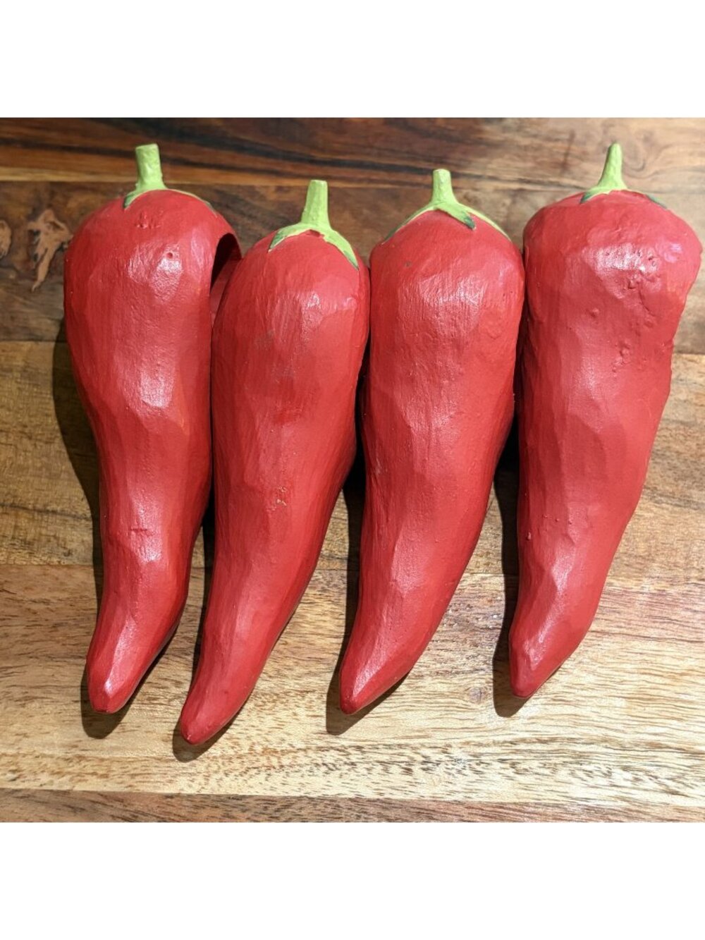Set of 4 Red Chili Pepper Napkin Rings 4.75" Painted Wood Table Decor Vintage